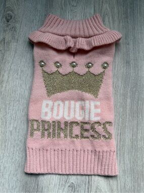 Bougie Princess Pink - Knit Dog / Pet Sweater w/ Gold Crown Detail - size Small